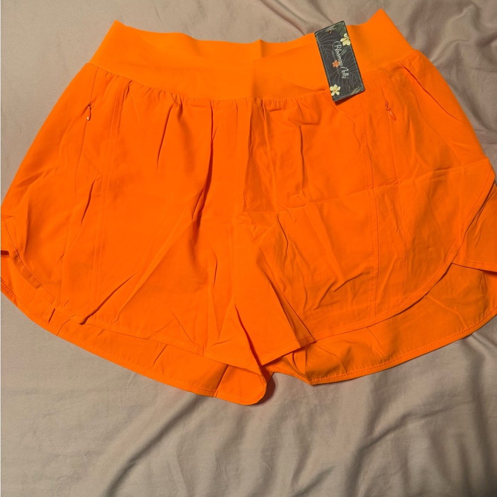 Women's High-Waist Athletic Shorts in Bright Orange